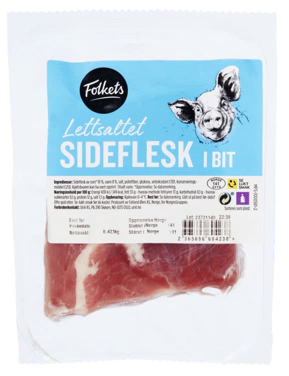 Sideflesk Lettsaltet i Bit Ca400g Folkets