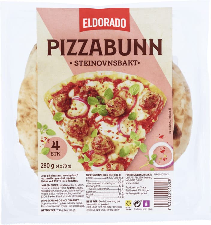 Pizzabunn Porsjon Steinovn 280g Eldorado