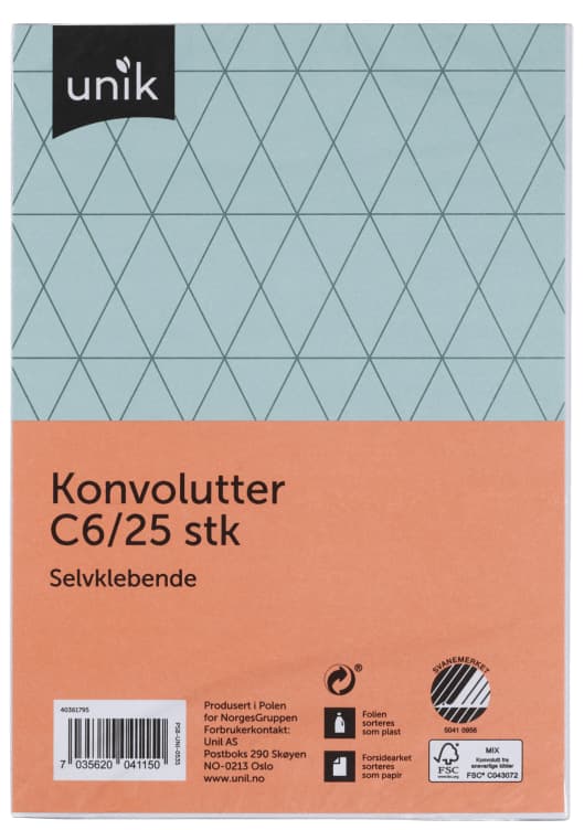 Konvolutt C6 Selvklebende 25stk Unik