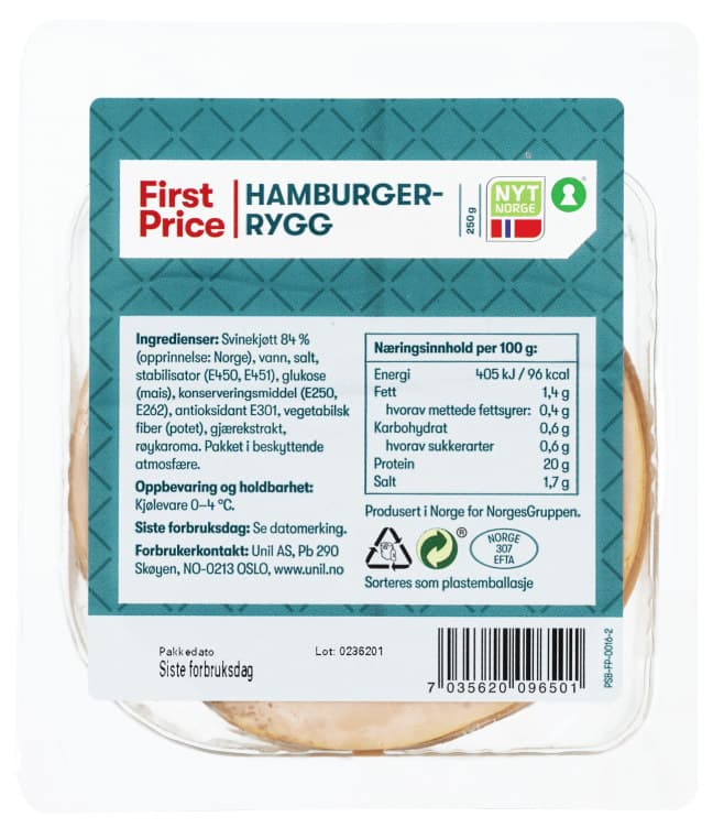 Hamburgerrygg 250g First Price