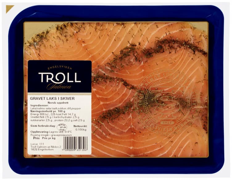 Laks Gravet skivet 100g Troll