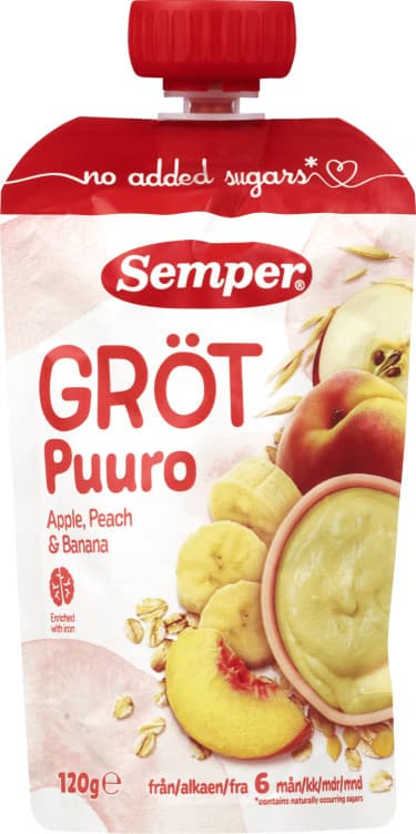 Grøt Eple&Fersken 6mnd 120g Semper