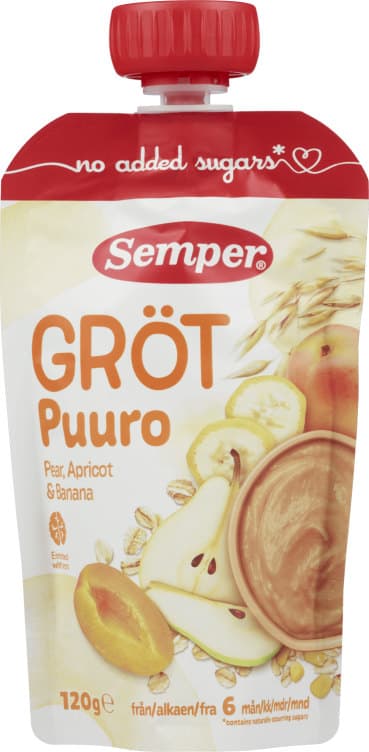 Grøt Pære&Aprikos 6mnd 120g Semper