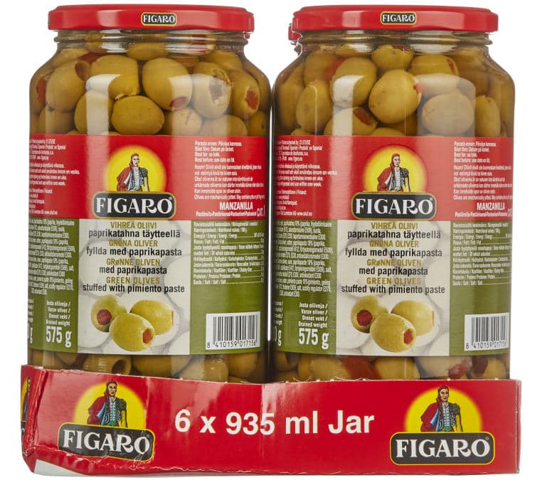 Grønn Oliven m/Paprika 935g Figaro