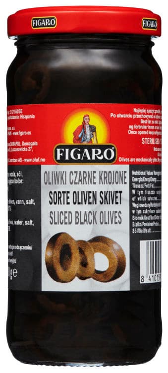 Oliven Sort skivet 240g Figaro