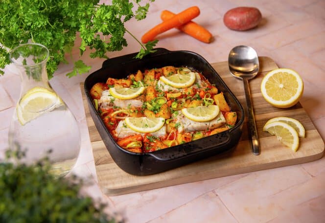 Traybaked grønnsaker med seifilet