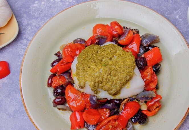 Ovnsbakt torsk med pesto