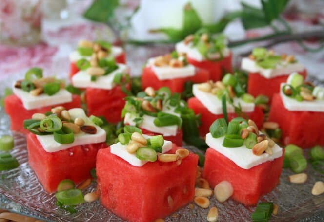 Tapas med vannmelon og fetaost