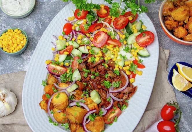 Kebabtallerken med pinnekjøtt