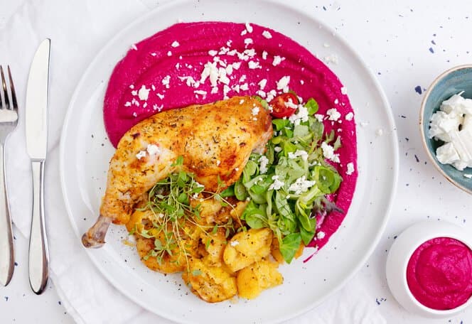 Kylling med feta- og rødbetpuré