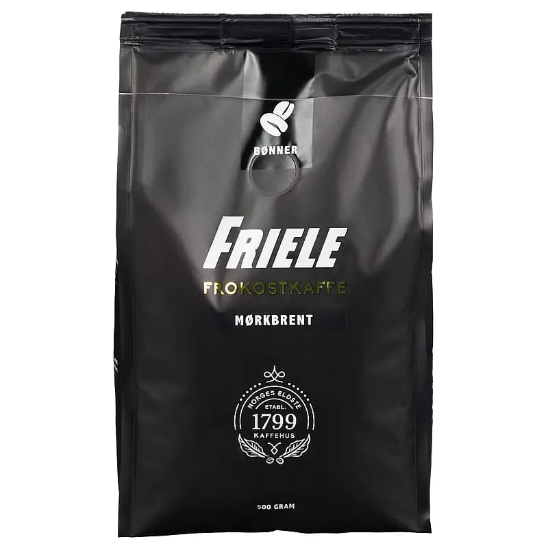 Hele bønner Friele 500 g, frokostkaffe mørkbrent