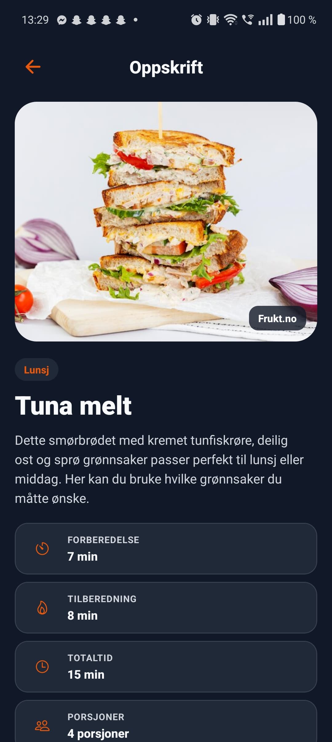 Oppskriftsdetalj i MatBuddy
