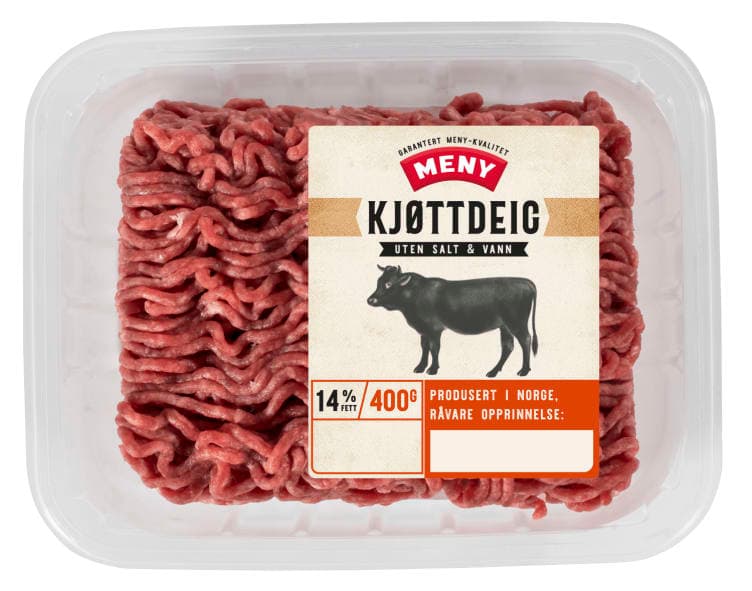 Kjøttdeig Storfe 14% u/Salt og Vann 400g Meny