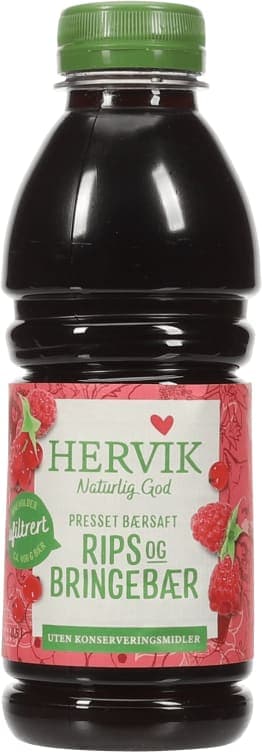 Rips&Bringebærsaft Ufiltrert 0,5l flaske Hervik