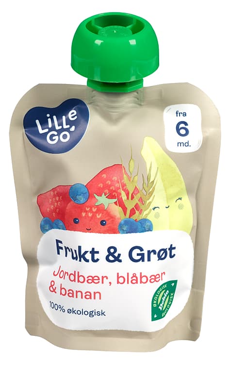 FRUKT&GRØT Jordb/blåb økol 6mnd 90g lillego