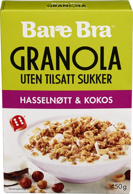GRANOLA HASSELNØTT OG KOKOS 450 g bare bra